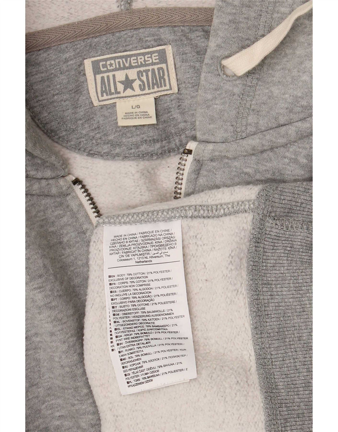 Suéter Converse feminino com capuz e zíper Reino Unido 16 grande algodão cinza