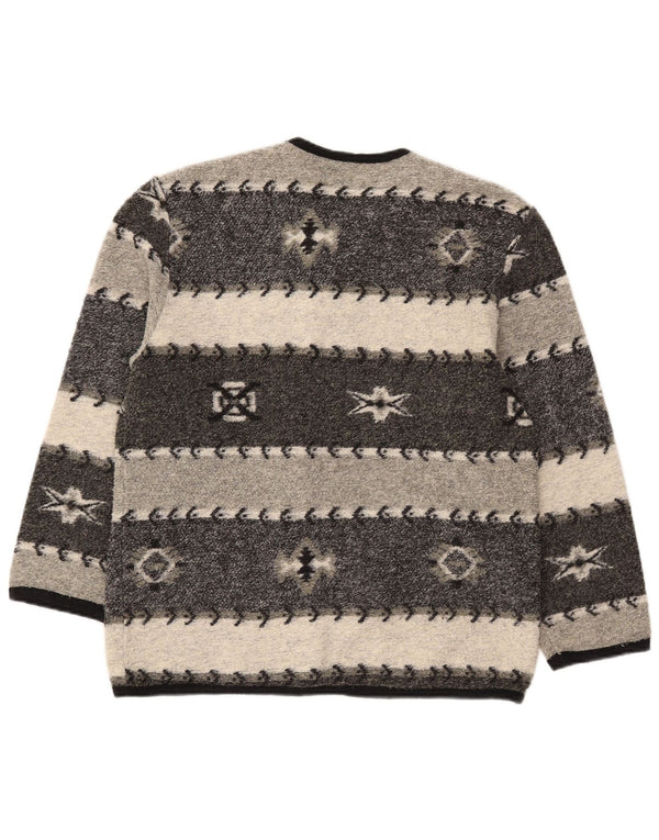 Suéter cardigã feminino vintage Reino Unido 16 grande cinza Fair Isle