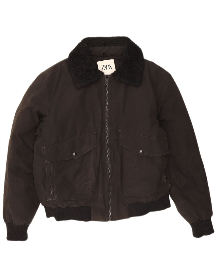 Jaqueta bomber acolchoada masculina Zara UK 40 grande poliéster preto
