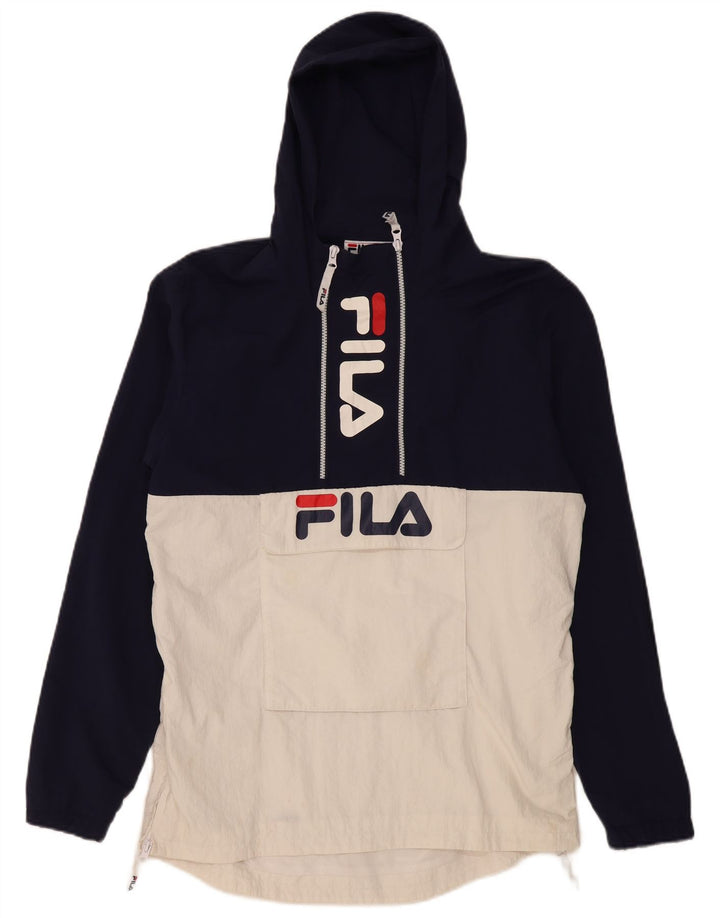 Jaqueta de chuva masculina Fila com capuz e pulôver UK 36 pequeno bloco colorido azul marinho