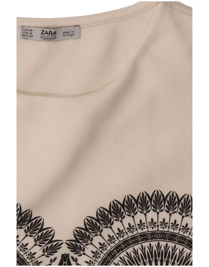 Vestido feminino sem mangas Zara UK 12 médio branco geométrico