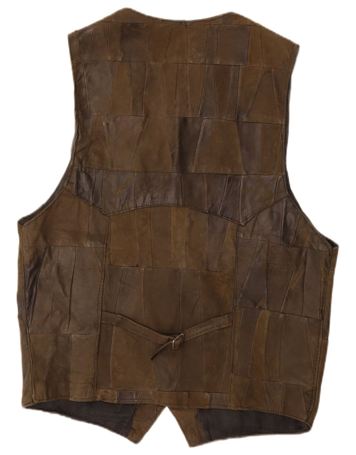 Colete de couro masculino vintage XL Khaki Patchwork