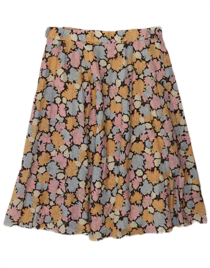 Saia feminina vintage evasê W28 pequena floral multicolorida