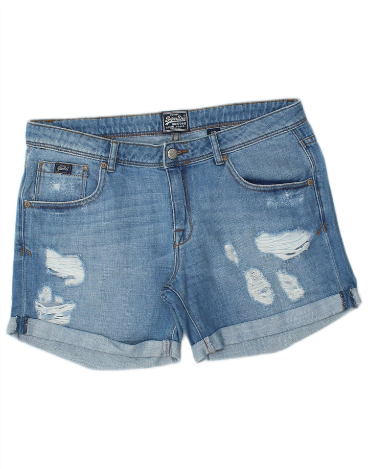 Shorts jeans feminino Superdry desgastado W30 algodão azul médio