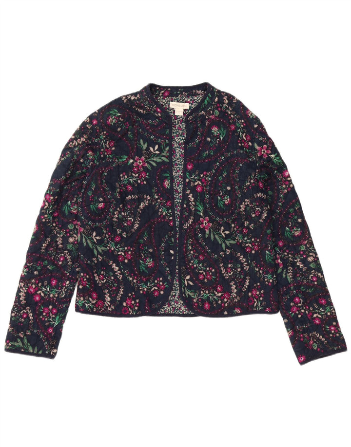 Jaqueta blazer aberta feminina Monsoon Reino Unido 12 algodão floral azul marinho médio