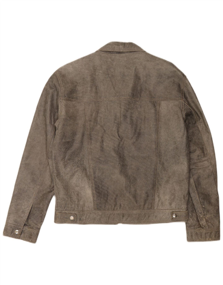Jaqueta bomber de couro masculina vintage UK 38 cinza médio