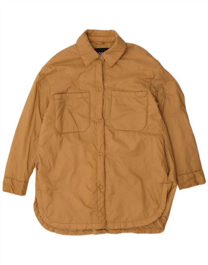 Casaco acolchoado oversized feminino Zara UK 10 pequeno poliéster bege