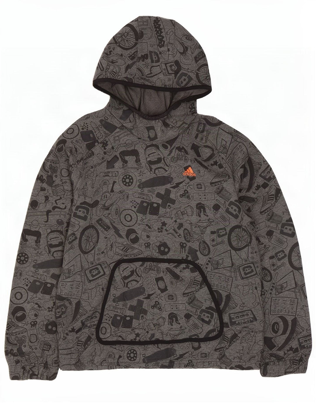 Adidas masculino abstrato padrão gráfico moletom com capuz pequeno algodão cinza