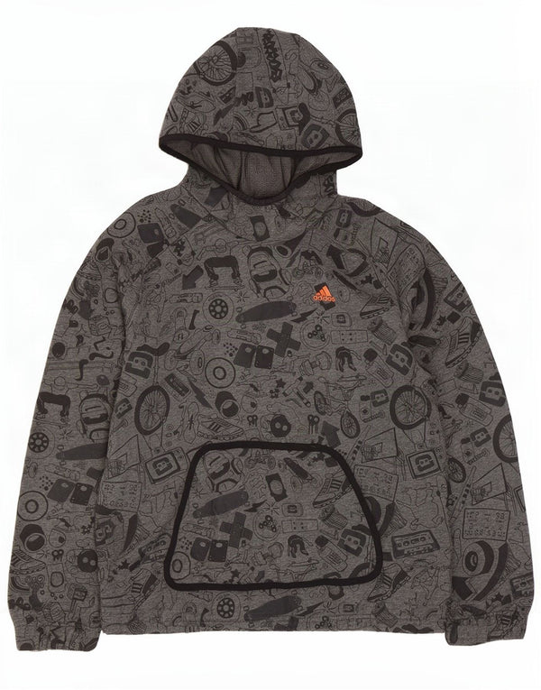 Adidas masculino abstrato padrão gráfico moletom com capuz pequeno algodão cinza