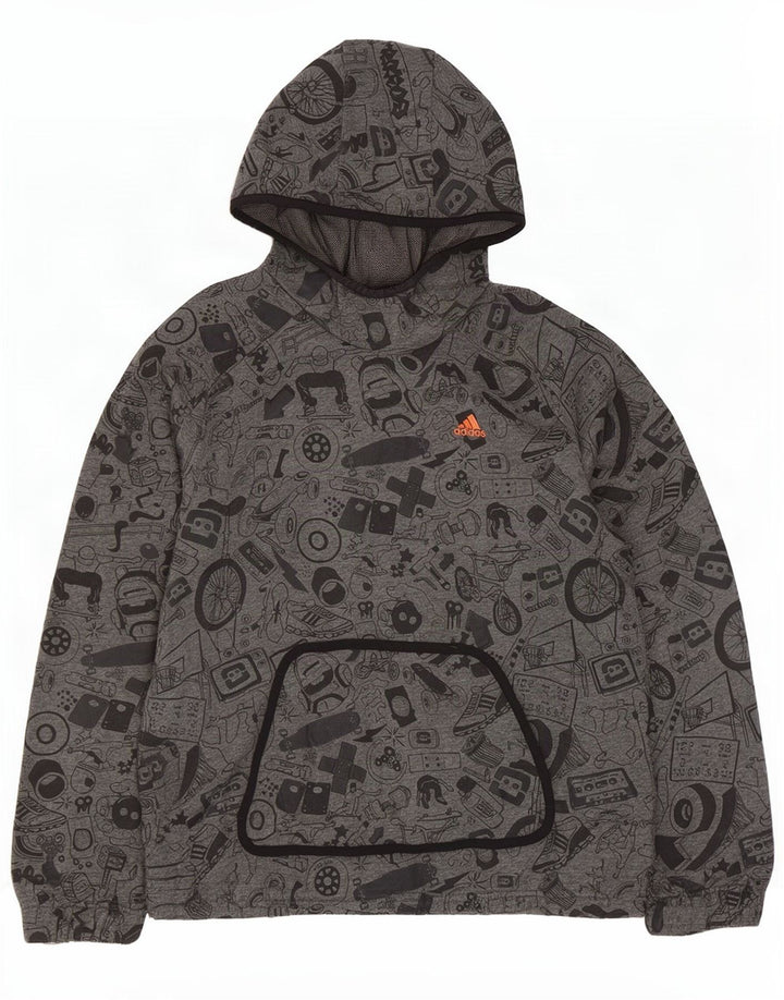 Adidas masculino abstrato padrão gráfico moletom com capuz pequeno algodão cinza