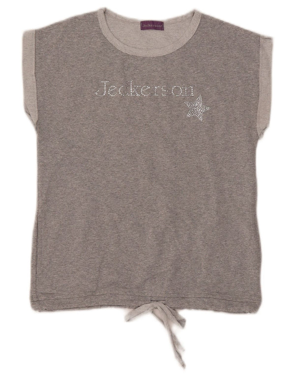 Jeckerson Girls Graphic T-Shirt Top 11-12 Years Grey Flecked Cotton