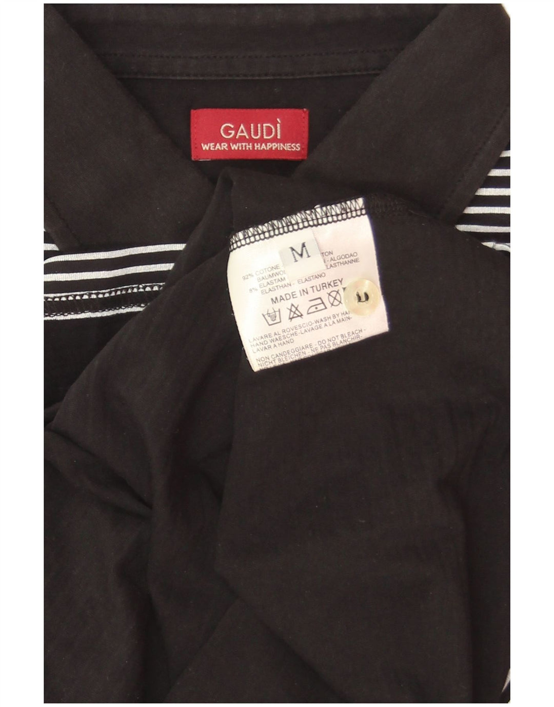 Camisa polo masculina gráfica Gaudi de algodão listrado preto médio