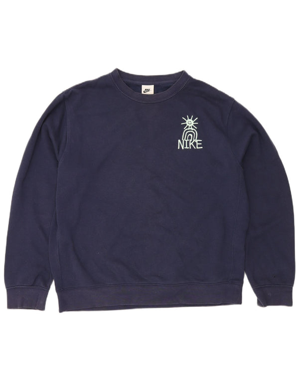 Moletom gráfico masculino Nike Jumper médio azul marinho algodão