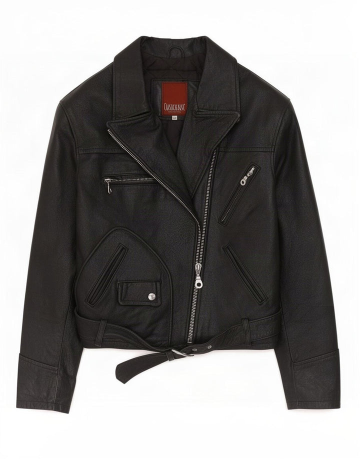 Jaqueta de couro feminina vintage para motociclista IT 44 médio preto
