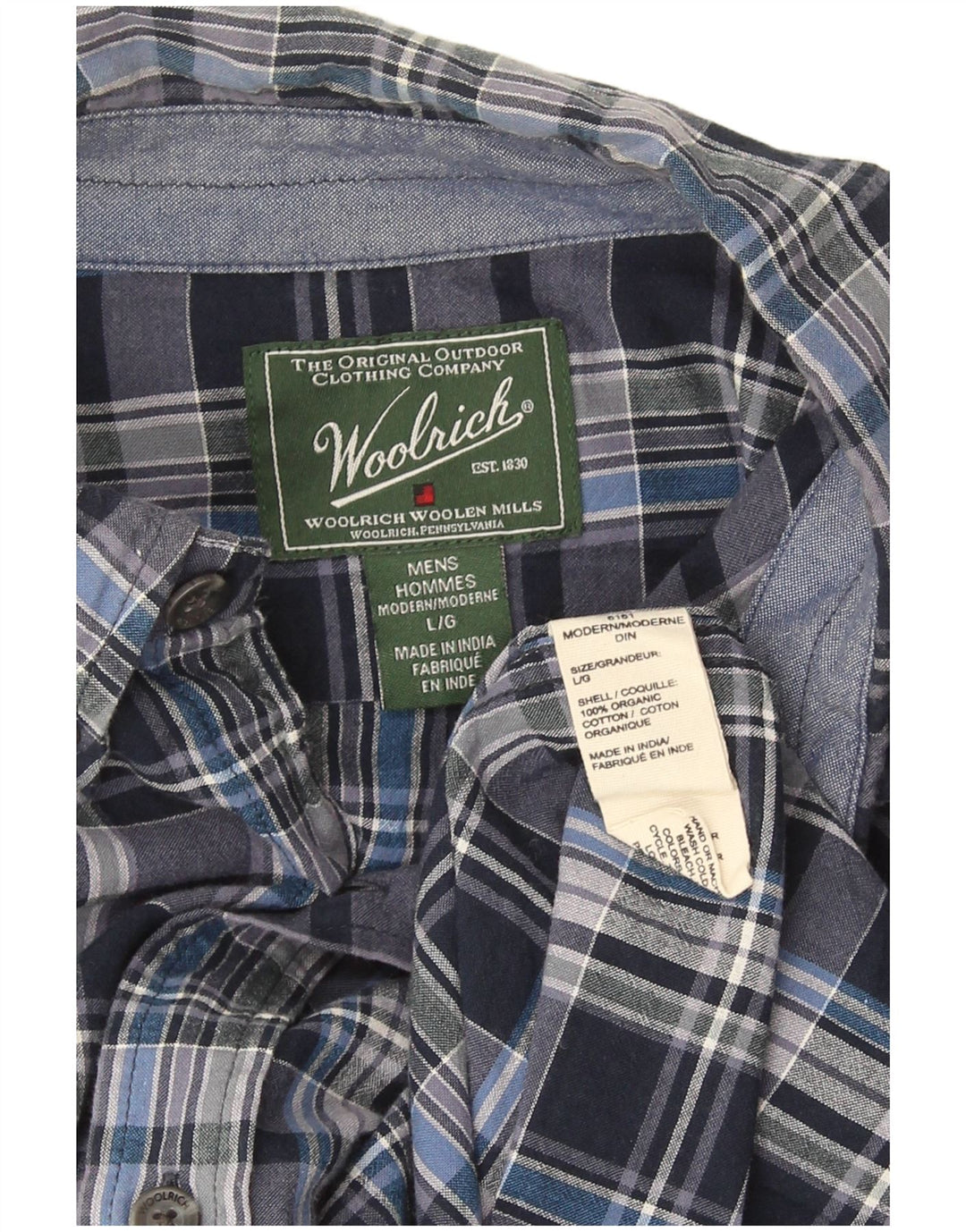 Camisa masculina Woolrich de manga curta com ajuste regular, algodão xadrez azul grande