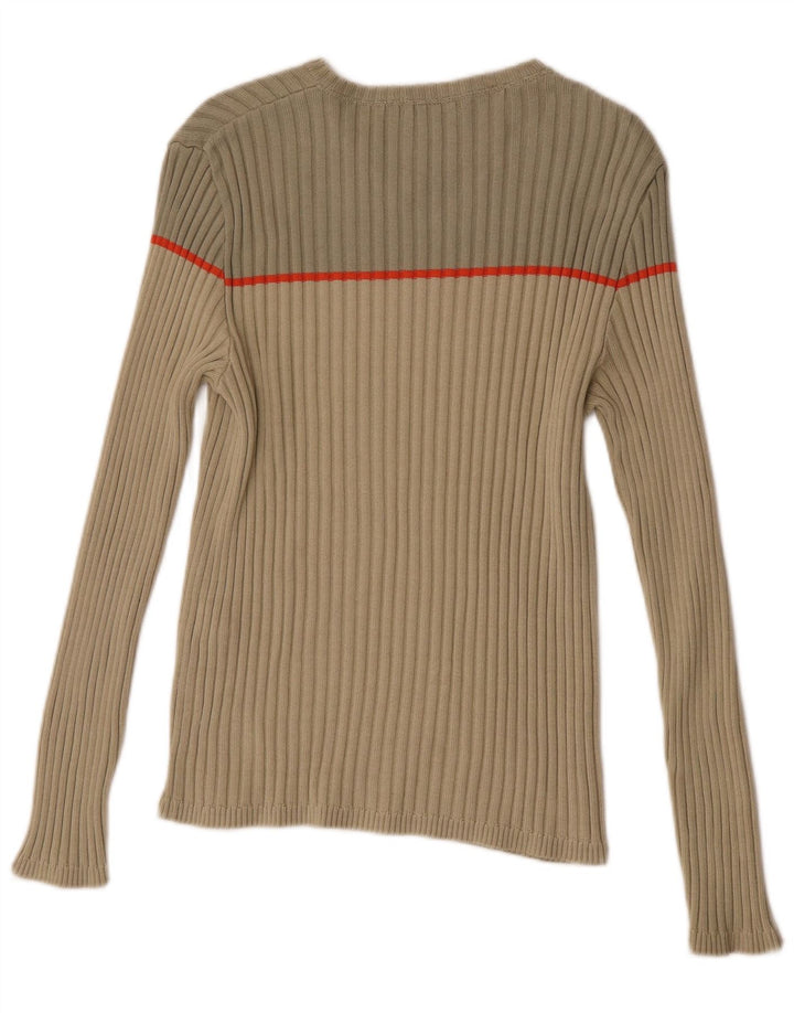Suéter masculino Zara com decote em V e algodão colorblock bege médio