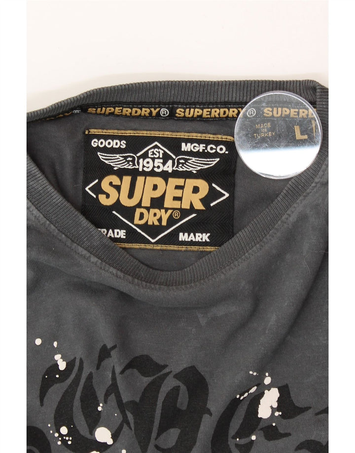 Camiseta masculina SUPERDRY com estampa gráfica grande cinza tie-dye