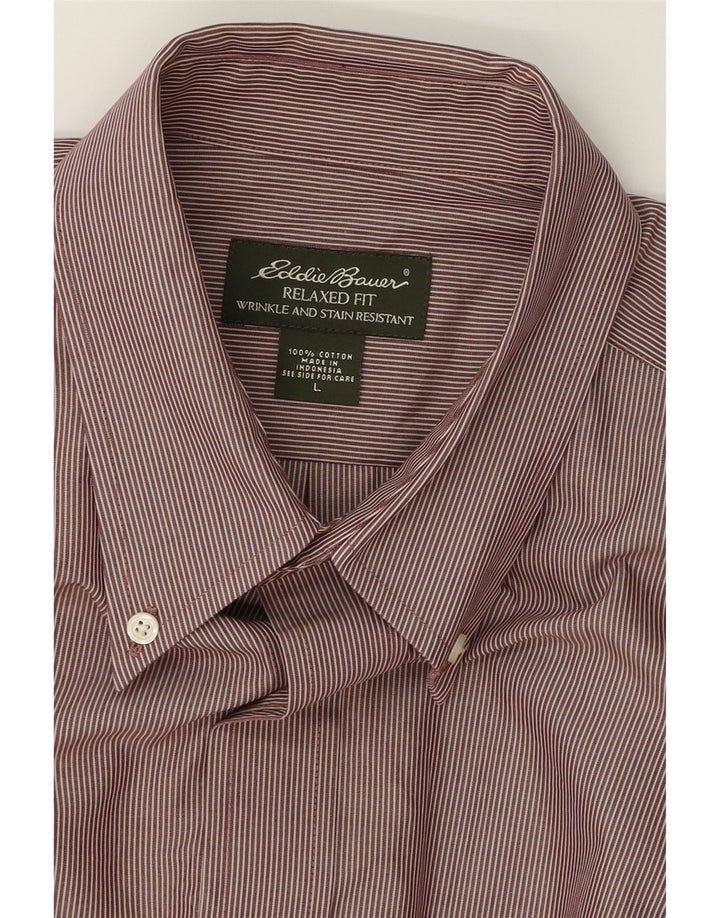 EDDIE BAUER Mens Relaxed Fit Shirt Large Brown Pinstripe Cotton Vintage Eddie Bauer and Second-Hand Eddie Bauer from Messina Hembry 
