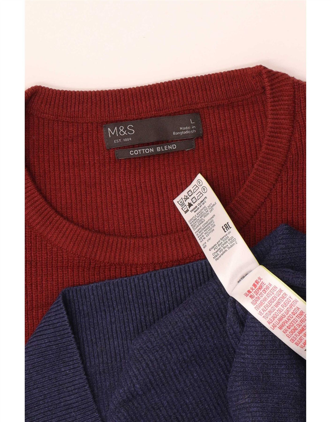 Suéter masculino Marks & Spencer com gola redonda grande bloco colorido azul