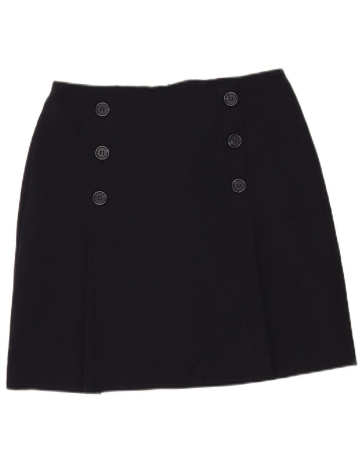 Minissaia feminina Marks & Spencer Reino Unido 10 pequena W29 poliéster azul marinho