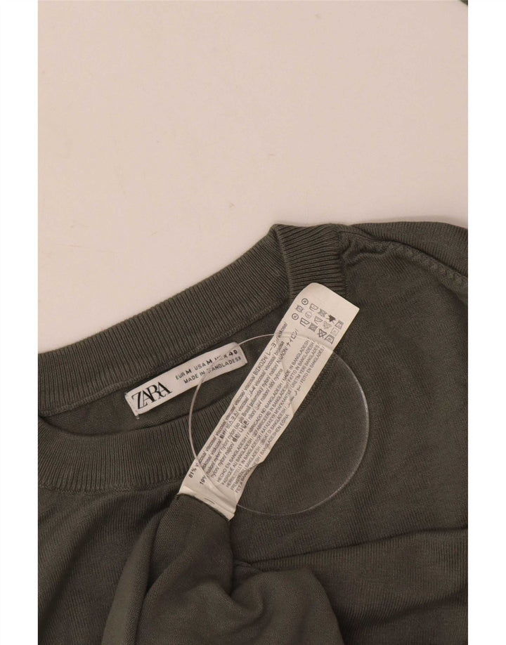 Zara Suéter masculino com gola redonda e viscose cáqui médio