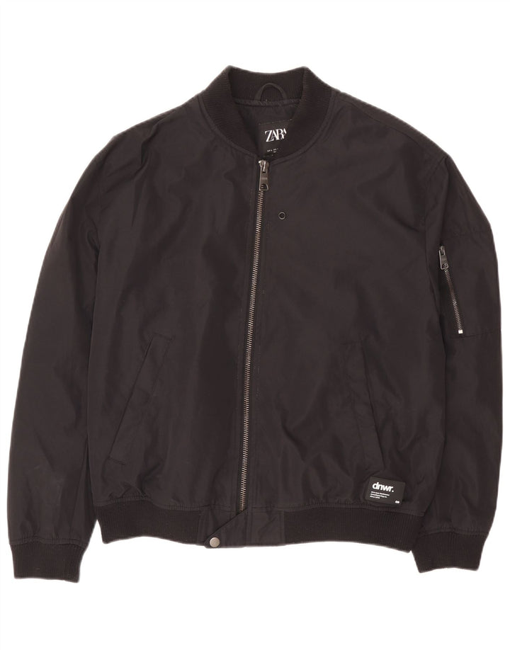 Zara Mens Bomber Jacket UK 40 Grande Poliéster Preto