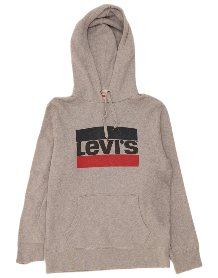 Suéter com capuz gráfico masculino Levi's algodão manchado cinza médio
