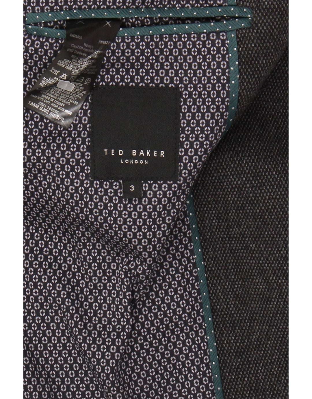Jaqueta blazer masculina de 2 botões TED BAKER tamanho 3 algodão cinza médio