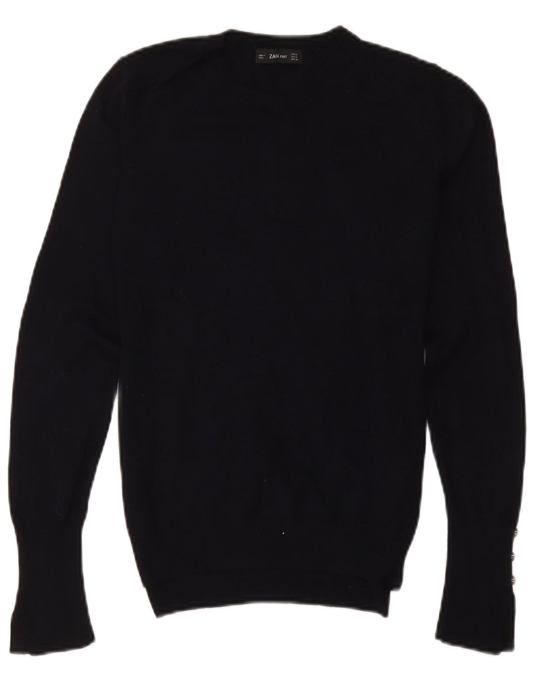Suéter feminino Zara com gola redonda e viscose preta média UK 12