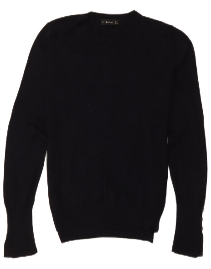Suéter feminino Zara com gola redonda e viscose preta média UK 12
