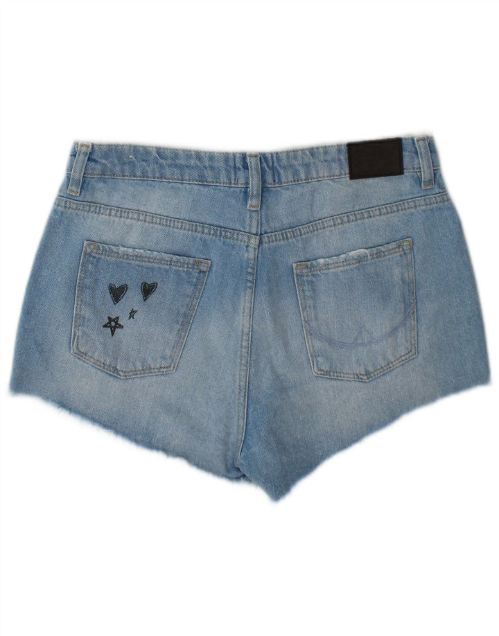 Shorts jeans feminino com estampa envelhecida SUPERDRY W27 pequeno algodão azul