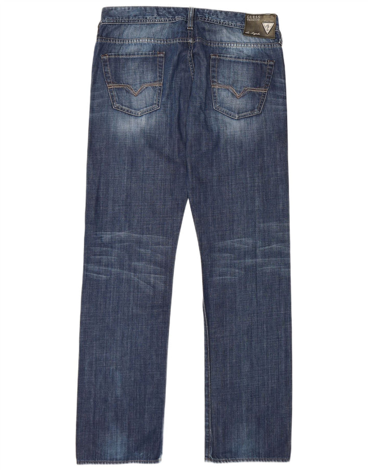 Guess Mens Straight Jeans W34 L34 Azul Algodão