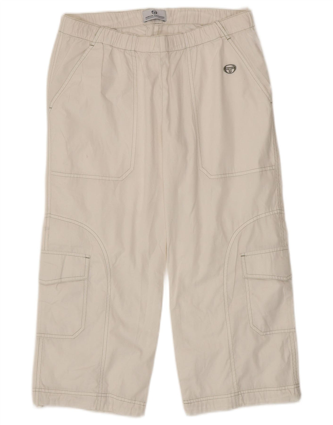 Calça capri cargo feminina Sergio Tacchini pequena W27 L20 algodão branco