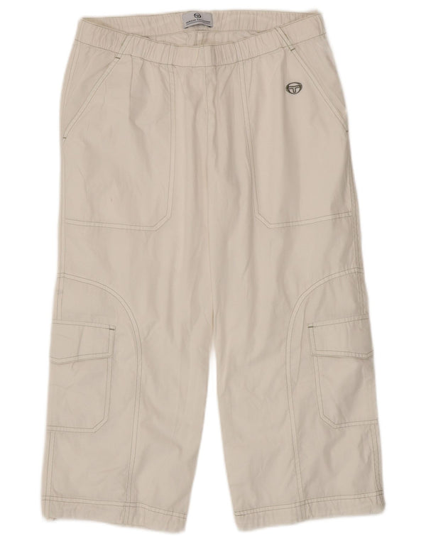 Calça capri cargo feminina Sergio Tacchini pequena W27 L20 algodão branco