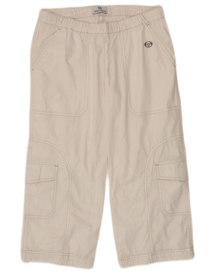 Calça capri cargo feminina Sergio Tacchini pequena W27 L20 algodão branco