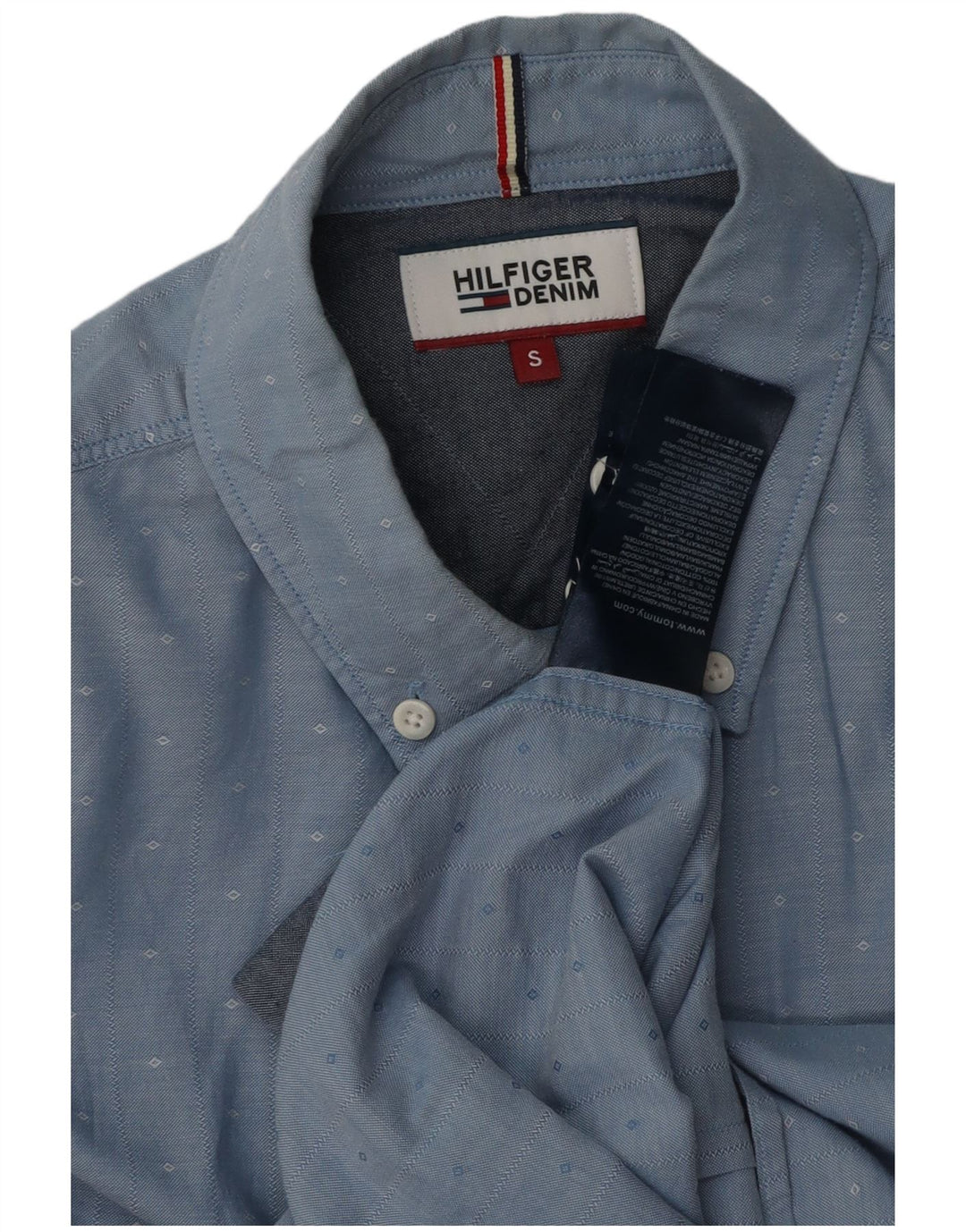 Camisa masculina Tommy Hilfiger pequena algodão manchado azul