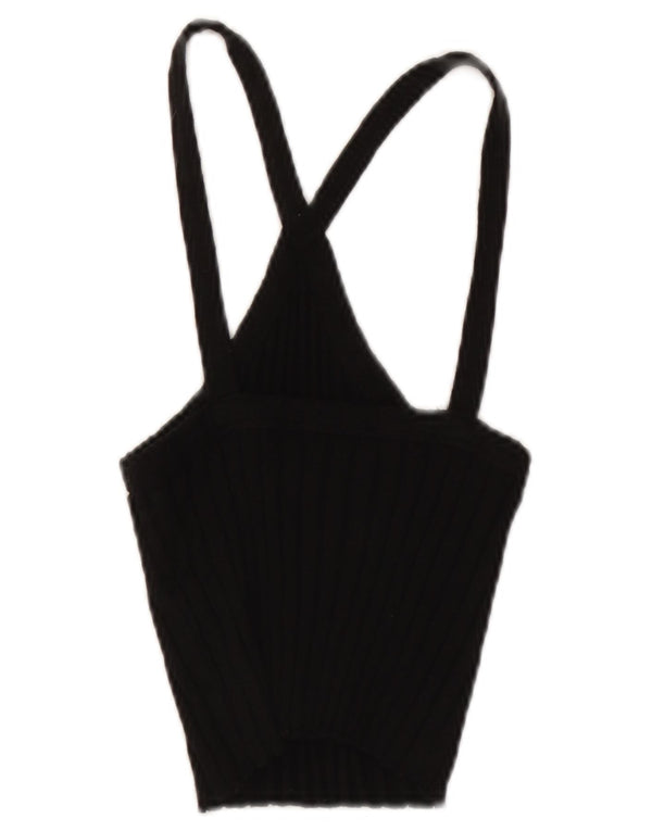 Zara Womens Crop Halter Top UK 8 Pequeno Algodão Preto