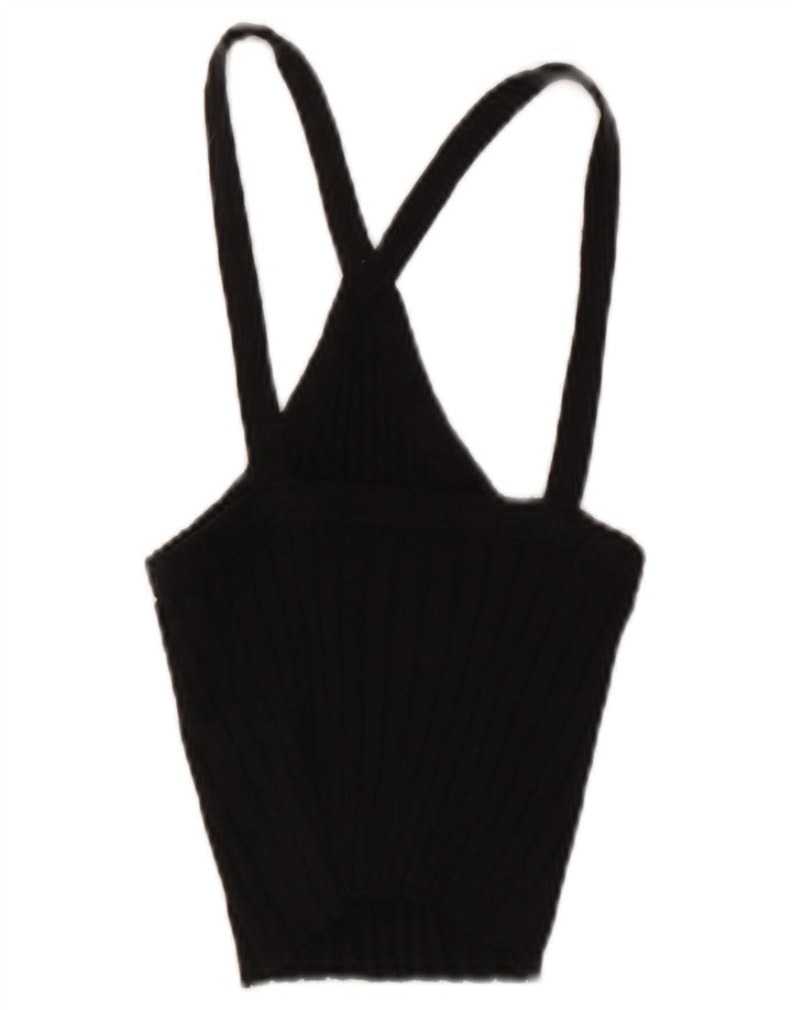 Zara Womens Crop Halter Top UK 8 Pequeno Algodão Preto