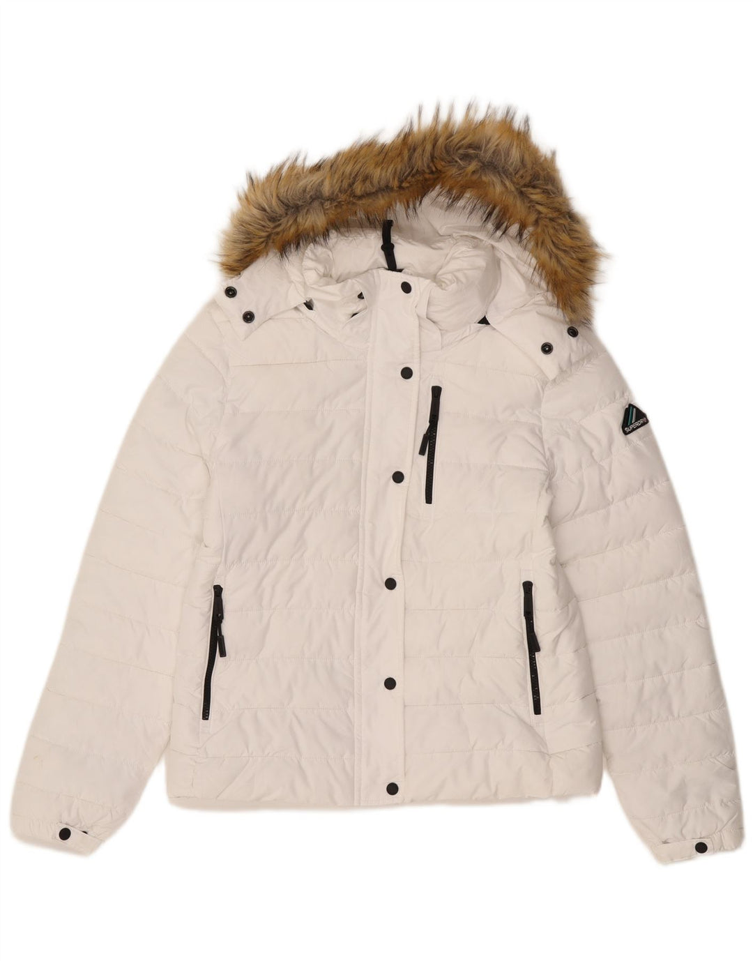 Jaqueta acolchoada com capuz feminina SUPERDRY UK 14 poliéster branco médio