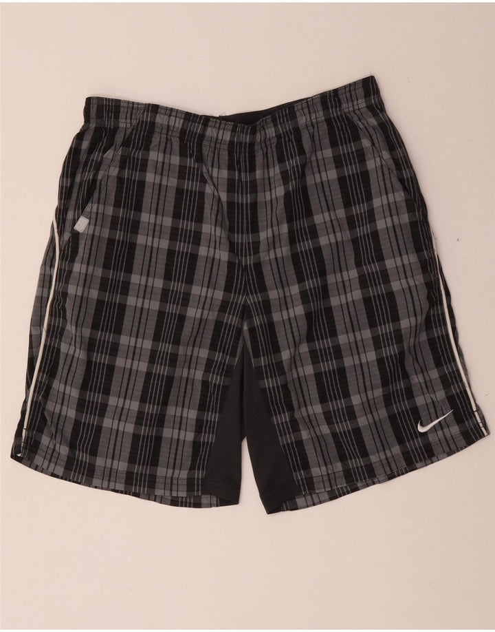 Shorts esportivos masculinos Nike médio cinza xadrez poliéster