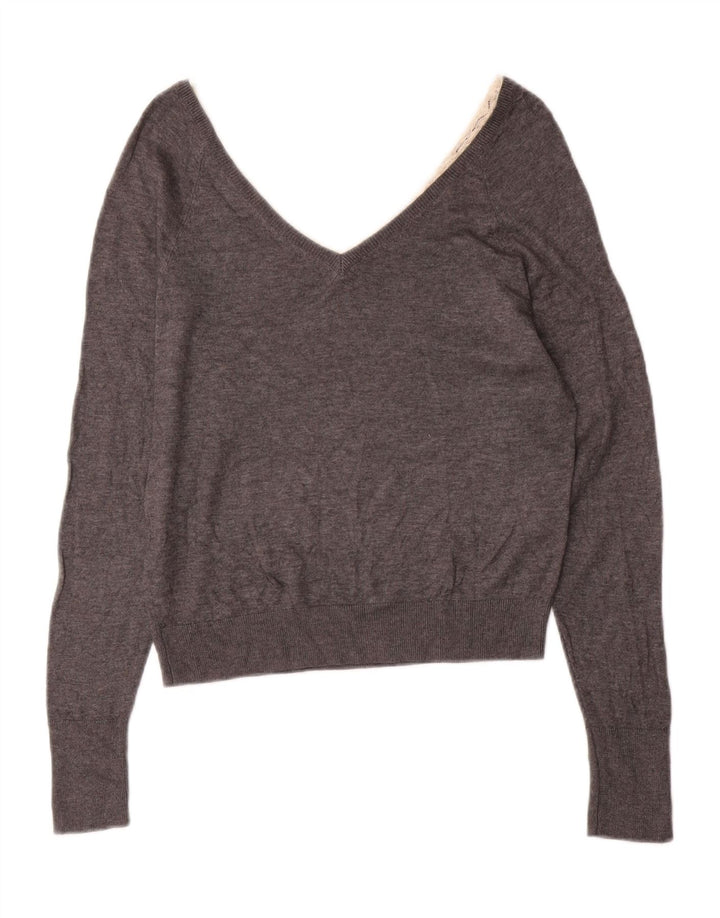 Suéter feminino Zara com decote em V Reino Unido 10 pequeno cinza