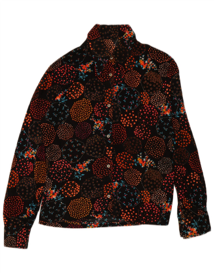 Camisa feminina vintage UK 16 grande floral multicolorida