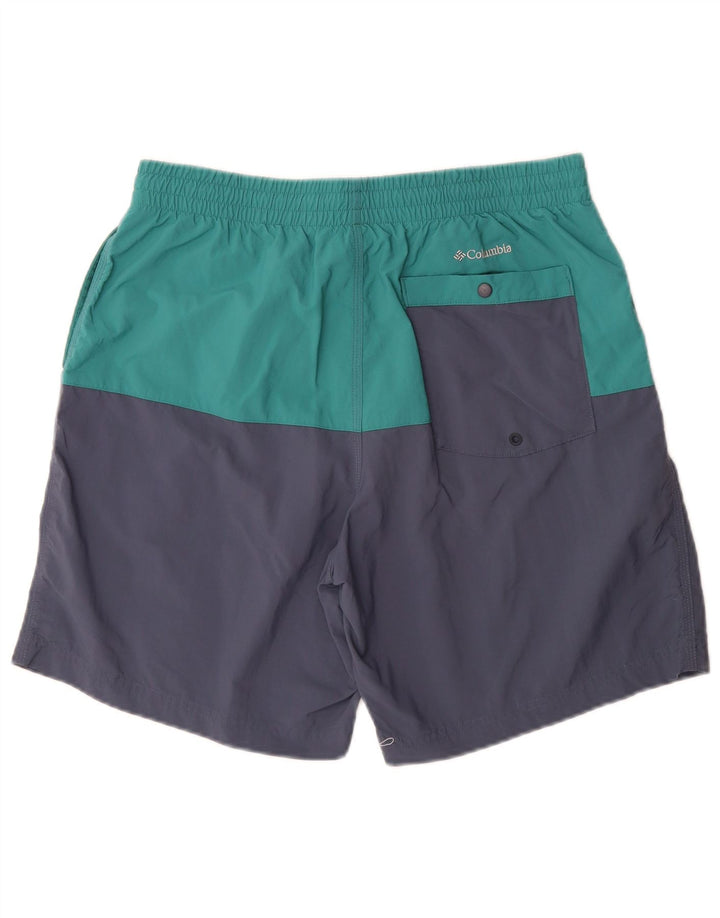 Shorts de natação masculino Columbia Omni-Shield médio azul marinho colorblock