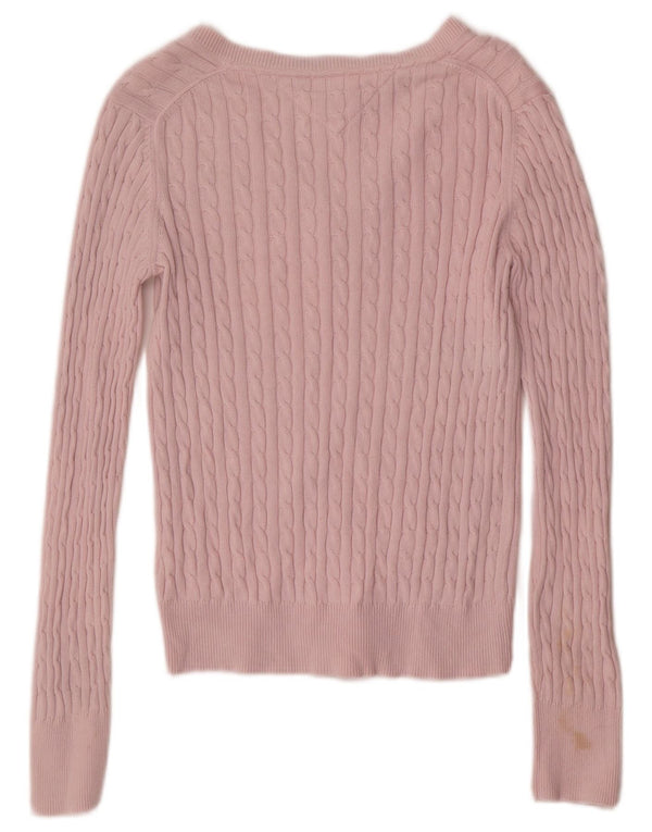 Suéter feminino Tommy Hilfiger com decote em V Reino Unido 12 algodão rosa médio