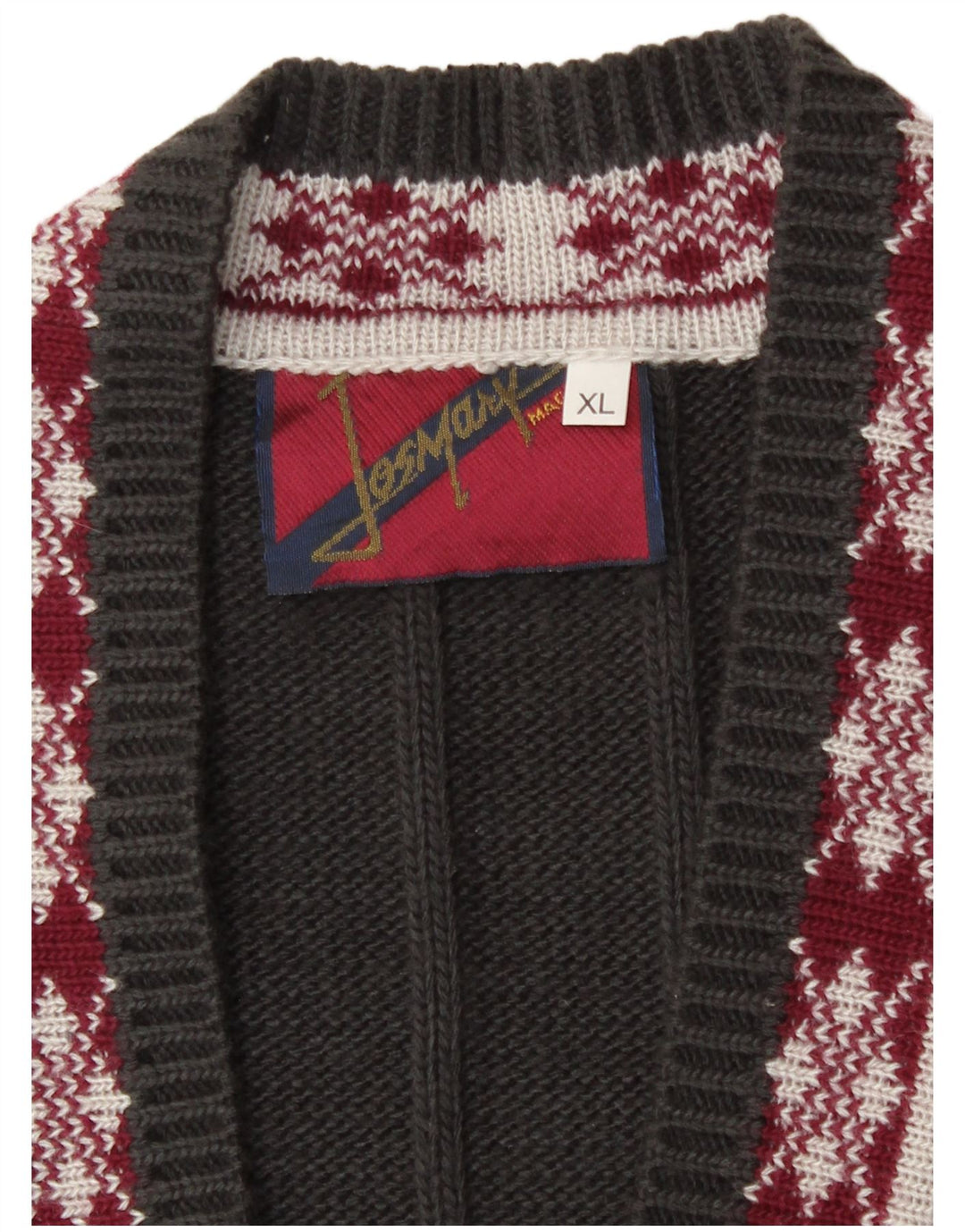 Suéter cardigã gráfico masculino vintage XL cinza
