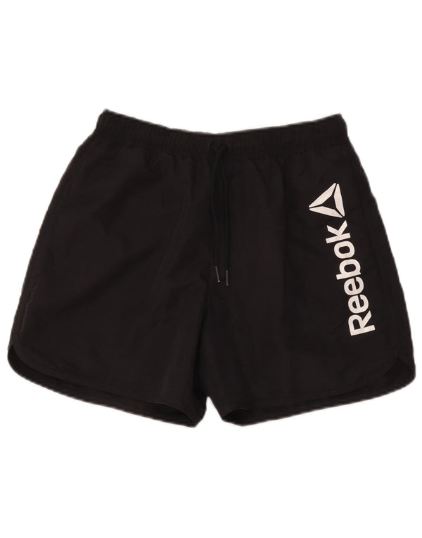 Shorts esportivos gráficos masculinos Reebok pequeno poliéster preto