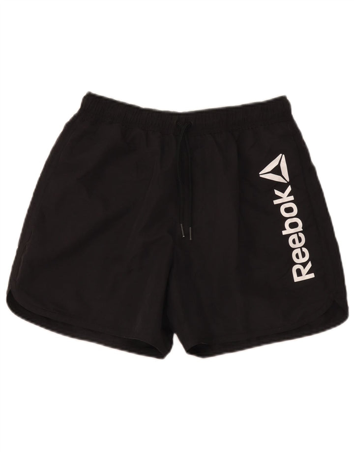 Shorts esportivos gráficos masculinos Reebok pequeno poliéster preto