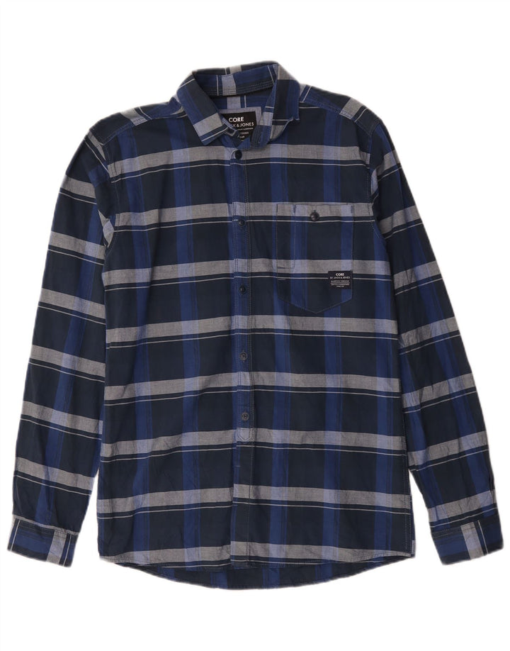 Camisa masculina Jack & Jones pequena xadrez azul marinho de algodão
