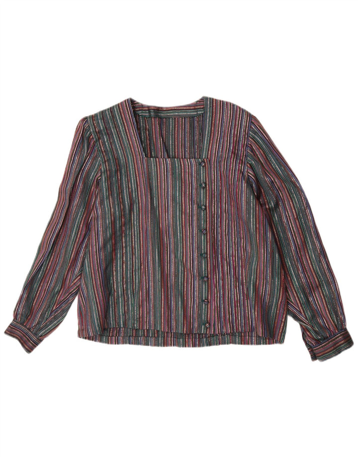 Blusa feminina vintage UK 16 grande listrada multicolorida