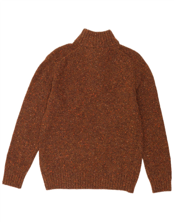 Suéter masculino vintage com decote em botão XL lã manchada marrom